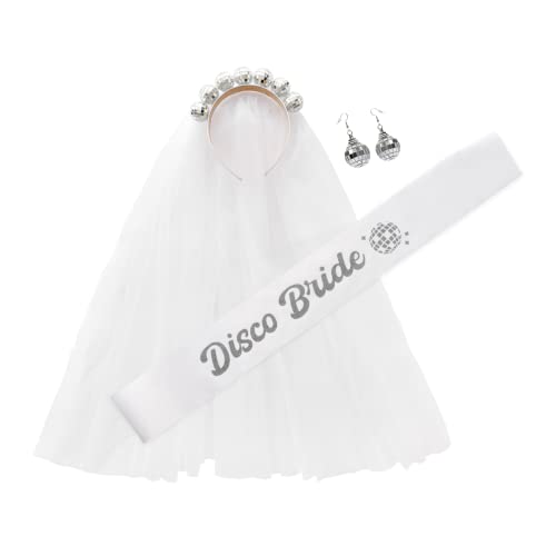 Last Disco Bachelorette Party Veil for Brides I Includes Disco Sash, Disco Earrings and Disco Bridal Veil for Bachelorette Party