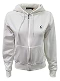 60% algodón, 40% poliéster Polo Ralph Lauren Sudadera con cremallera completa para mujer, Blanco (Pony azul marino), M