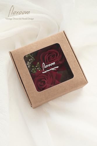 Floroom Burgundy Rose Wrist Corsage Red Wristlet Band Bracelet and Men Boutonniere Set for White Wedding Flower Accessories Prom Suit Decorations image 4