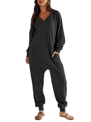 ANRABESS Jumpsuits for Women 2026 Fall Pajamas Outfits Black XL