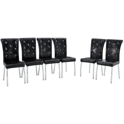 RDUEEI Modern Dining Chairs Set of 6,Sillas De Comedor Modernas 6,BlackLeather Dining Chairs with Alligator Skin Upholstered, Crystal Buckle, Sillas para Comedor for Living Room, Kitchen(White-6) Cover