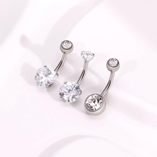 REVOLIA 3Pcs 14G F136 Titanium Belly Button Rings for Women Hypoallergenic Cubic Zirconia Navel Rings Heart Belly Rings Sliver Pretty Belly Piercing Barbells 6-16mm2
