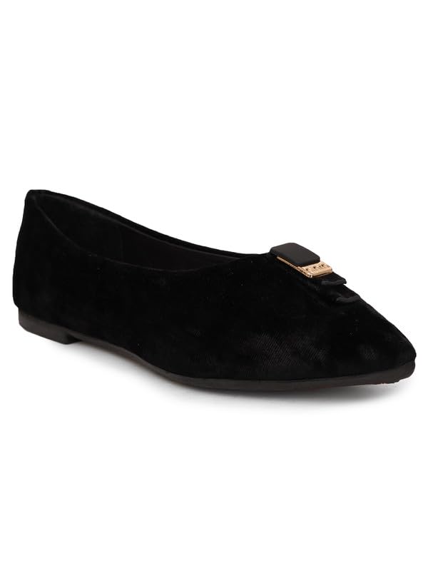 Women's Velvet Ballerina Flats | Soft Cushioned Sole | Slip-On Comfort Shoes with Decorative Buckle | Casual Stylish Flat Shoes for Girls & Women(1)-image-21