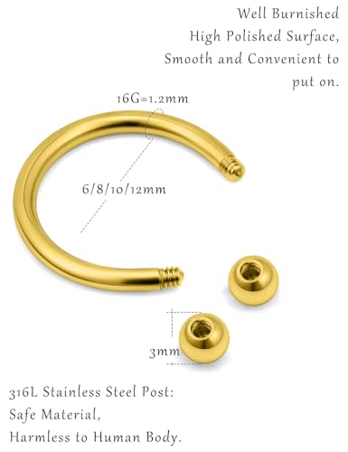 Horseshoe Nose Rings Surgical Steel 16G Nose Hoop Tragus Cartiage Earring Septum Jewelry Lip Rings Rook Conch Piercing Jewelry 6Mm 8Mm 10Mm 12Mm Silver Nose Piercing Hoops2