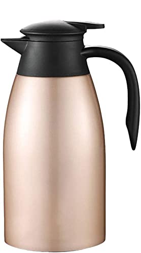 HwaGui Thermoskannen 2L Edelstahl Isolierkanne mit Quick Tip Verschluss Kaffeekanne Doppelwandige Vakuum Kanne für Tee und Kaffee, Gold