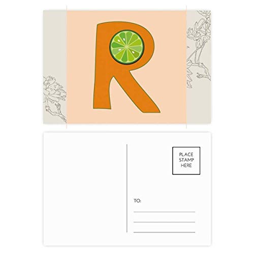 Carte postale Alphabet R orange en lot de 20 pour remerciement de 14,5 x 9,6 cm