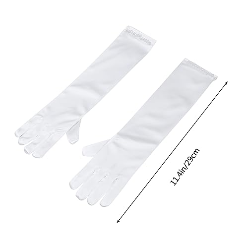 Homoyoyo Wedding Flower Girl Gloves Long Satin with Pearl Decor Elegant Full Finger Dress Gloves for Weddings2