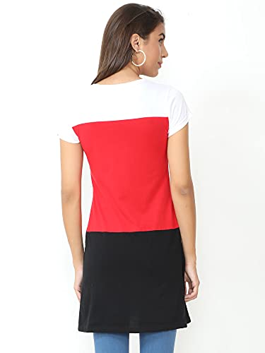 Image of FLEXIMAA Women's Cotton Round Neck Color Block Half Sleeve Long Top