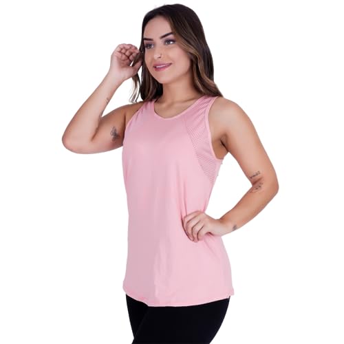 Kit 2 Regata Feminina Academia Blusa Fitness Viscolycra (P, Rosa/Rubro)