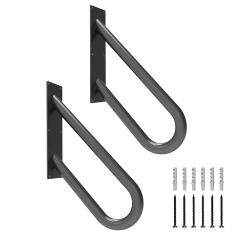 YEOOE Lot de 2 rampes pour marches extérieures - Rampes pour 1 à 2 marches - Main courante en forme de U avec finition noire mate - Rampes d'escalier pour garage, porche, cour et jardin (45,7 cm de