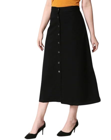 Trendy Women's Western Jeans Skirt, 34 Inches Long Black Denim A-line for Fashion, Casual, College, Office, Travel & Festive Occasions, Plus-image-9
