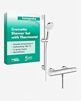 hansgrohe Crometta - Duschset mit Thermostat Ecostat 1001 CL, runder Duschkopf mit Brausestange 65 cm, Duschkopfhalterung und Brauseschlauch 1,60m, Duschbrause mit 2 Strahlarten, Weiß-Chrom, 27812400 – Ansicht 9