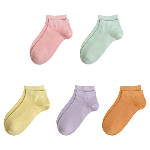SERISIMPLE Viscose Bamboo School Socks Ankle Super Soft Kids Stretch Cuffs Athletic Socks Odor Resistant Anti-odor 5 Pairs (Medium