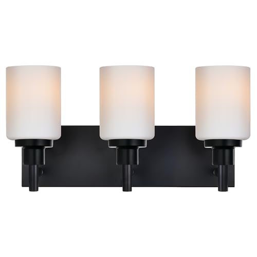Image of MELUCEE 3-Light Black Bathroom Light Fixtures, Modern Vanity Light Over Mirror Wall Sconces with Milky White Frosted Glass Shades, Suit for Bathroom Dressing Room Laundry Room Kitchen, E26 Socket