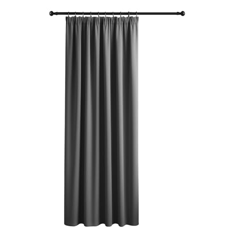 Yorkshire Bedding Pencil Pleat Blackout Curtains for Living Room 66x84 Inch Thermal Insulated Super Soft Room Darkening 1 Panel Grey Curtain with 1 Tieback