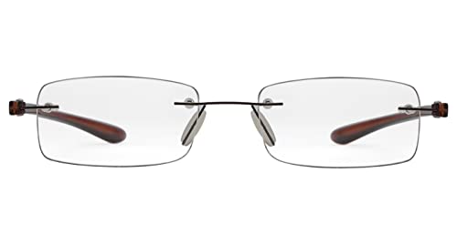 Reducblu Rimless Lightweight Reading Glasses for Women and Men,Frameless Rectangle Readers with Brown Arm +1.75