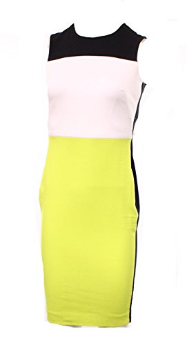 Calvin Klein Women's Sleeveless Colorblock Sheath Dress, Black/White/Citron, 6 Petite