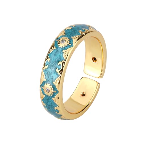 Image of Lishanti Stackable Enamel Rings for Women - Adjustable Copper Rings with Rhodium Plating, Fashion Jewelry for Parties, Weddings, and Gifts