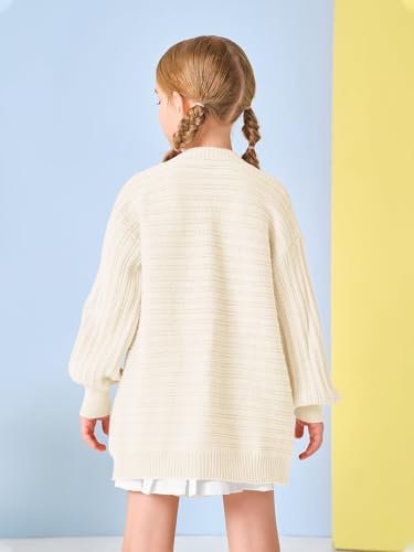 Image of Haloumoning Kids Girls Open Front Cardigan Sweaters Long Sleeve Cable Knit Fashion Clothes with Pockets 5-14 Years