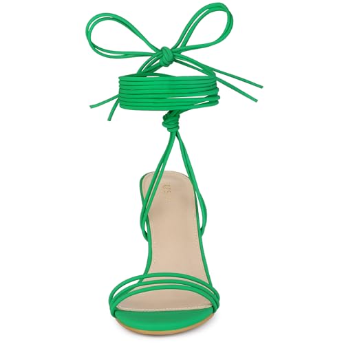 Allegra K Allegra K Women's Strappy Lace Up Slingback Open Toe Stiletto Heel Green Sandals 8 M US