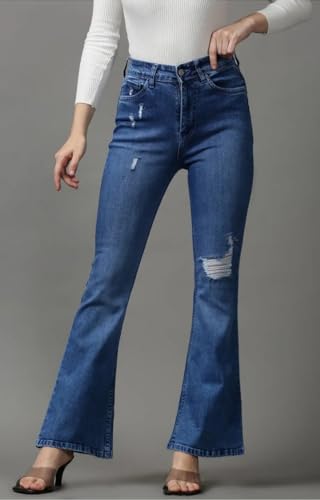 Image of SHOWOFFFF Women Bootcut Fit Jeans | Denim Jeans for Womens | Mid-Rise Regular Length Jeans for Women's