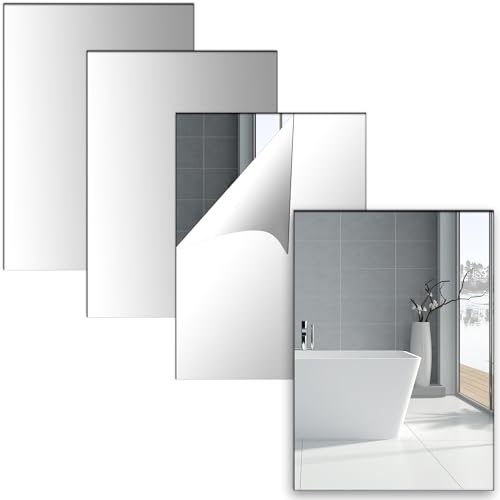 Olicky Lot de 4 miroirs autocollants en acrylique A4 pour salle de bain, salon, chambre à coucher, décoration murale