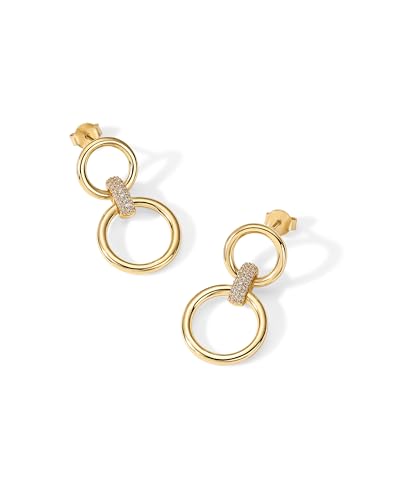 PAVOI 14K Gold Plated Chunky Triple Hoop Stud Earrings for Women | Cubic Zirconia Chunky Studs | CZ Drop Dangle Earrings3
