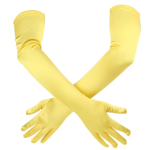 AHQiZFX Yellow Satin Long Gloves