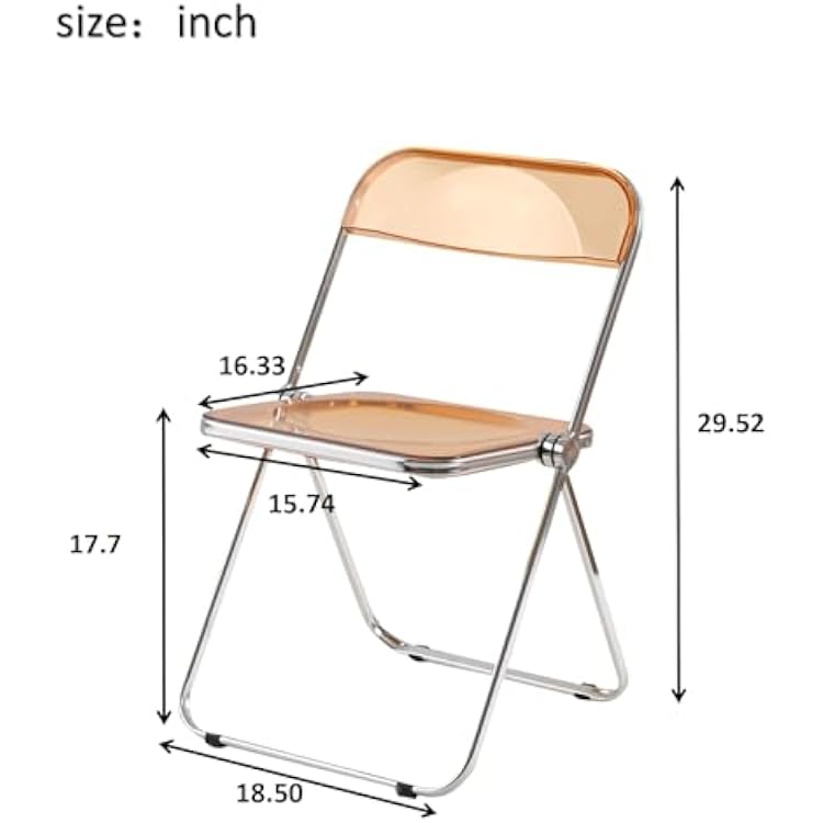 Modern Transparent Folding Chair Acrylic Folding Chairs,Ghost Stackable Acrylic Chair-PC Plastic Living Room Seat,Chrome Frame Accent Side Chair (Orange)
