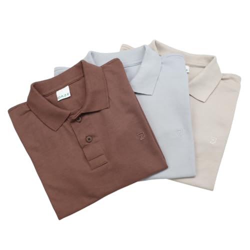KIT 3 Camisas Polo Masculina Algodão (M, MARROM CINZA BEGE)