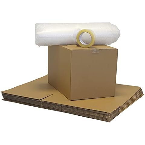 10 x Large Strong Double Wall Boxes with Bubble Wrap and Tape Perfect for Office/House Moving Removal Kit Cover