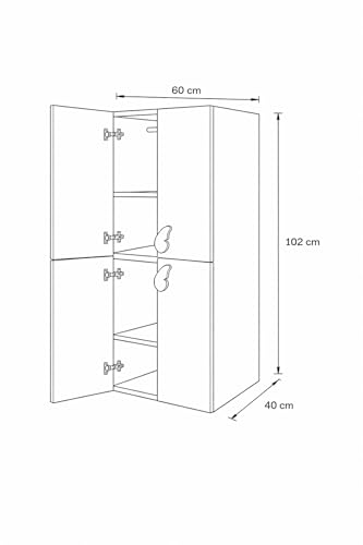 Image of VIKI Kids Wardrobe Almirah - 4 Door Kids Storage Cabinet with Hanging Rod for Bedroom, White (40x60x102 cm) | 1 Year Warranty