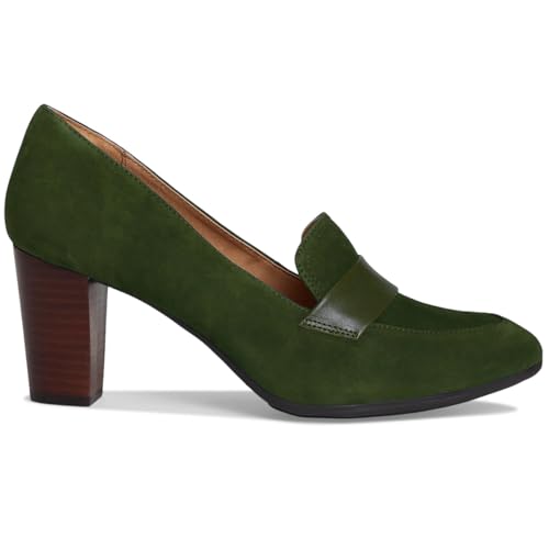 Image of SHODENSE Women Chunky Kitten Heel Pumps Shoes Round Closed Toe Slip On Suede Penny Loafers Matte Block Mid Heels Dress Loafer Almond Toe Comfort Oxford Shoes Office Work Classic Elegant 4-11 M US