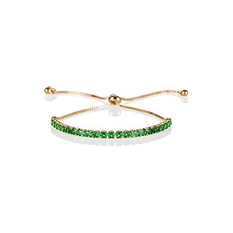 ZAVANA Adjustable Bracelets for Womens. Gold Bracelet for Women with Green Stones. Delicate Green Bracelets for Women with Adjustable Bead Fastening Cover