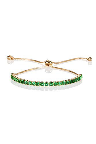 ZAVANA Bracelets Vert pour Femme. Bracelets Or Femme avec des Oxydes de Zirconiums Verts. Bracelet Vert Plaqué Or Ajustable grâce à Une Boule Métallique Coulissante Cover