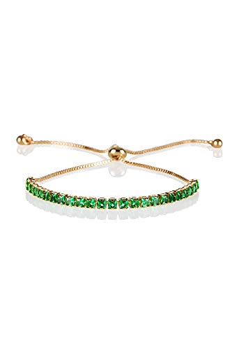 Zavana Bracciale Placcato Oro Regolabile da Donna e Ragazza, con Zirconi Cubici Verdi, Bracciali da Donna con Chiusura Regolabile con Perline, Braccialetti Sottili con Pietre Verde Smeraldo