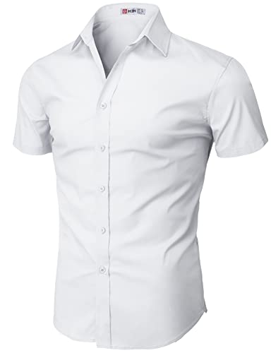 H2H Mens Slim Fit Short Sleeve Botton Down Shirts Casual Business Uniform2