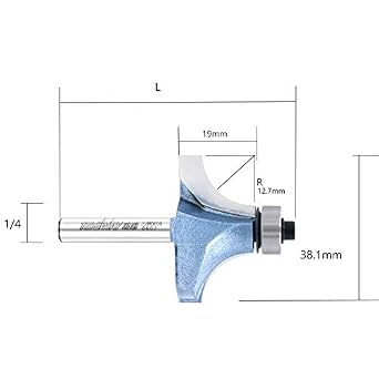TIDEWAY 1/4 Shank Carbide Roundover Router Bit with Bearing, 1/2 Cutting Diameter for Woodworking( 1/4x1)