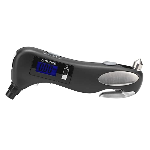 Yctze Torcia Multifunzionale di Emergenza per Auto con Manometro per Pneumatici, Taglierino per Cintura e Funzione Martello Sicuro - Assistenza Stradale Portatile, Durevole Ed Essenziale