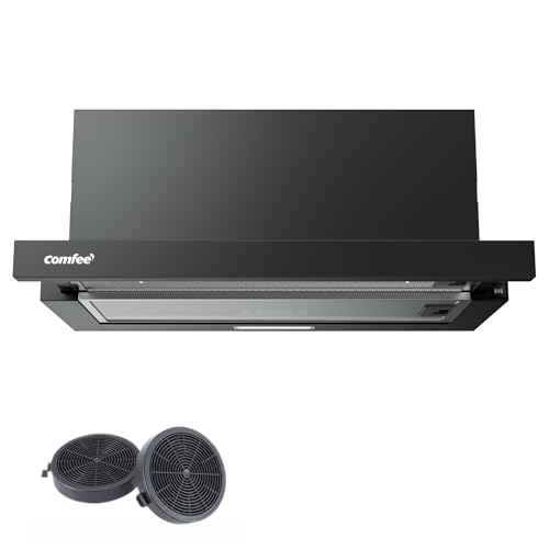 COMFEE' CHL03M21B Flachschirmhaube Dunstabzugshaube 60cm Umluft, 400 m³/h Luftstrom, Dunstabzug Unterbau Integrierte Einbau Flach Abluft Abzugshaube, Schwarz