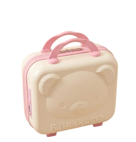 Cute Bear Shaped Hard Shell Travel Case for Kids Portable Cosmetic Toy Storage Box with Handle Cartoon Carry Case for Makeup Accessories Art Supplies Travel Essentials Organizer Bag Cream Beige-image-36