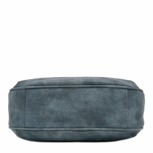 Image of Faux Leather Two Front Zipper Pocket Crossbody Saddle Bag (BlueGrey)