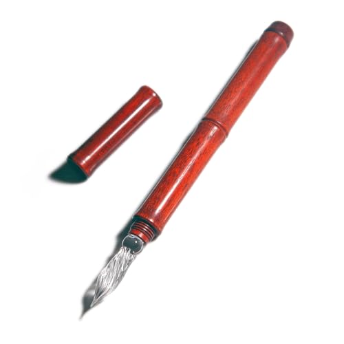 Image of SeventyTwo Handmade Glass Dip Pen with Wood Handle, Fine Point, Black Ink, Adult Writing Instrument with Display Case (Red)