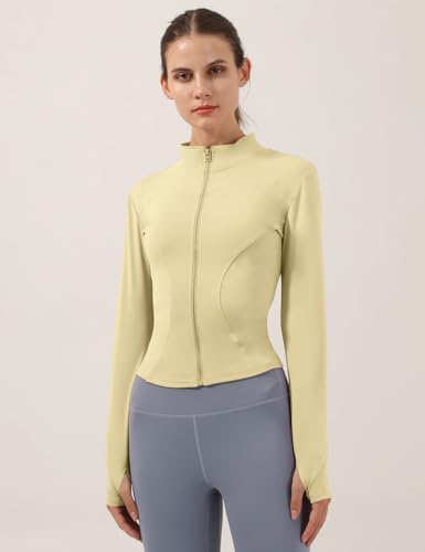 Gacaky Jaqueta feminina slim fit leve atlética com zíper completo elástico para pista de corrida com