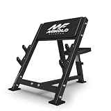 Mikolo Preacher Curl Bench, Seated Arm Isolated Barbell Dumbbell Bicep Station, Bicep Curl Machine with 2 Bar Holders for Home Gym (Black)