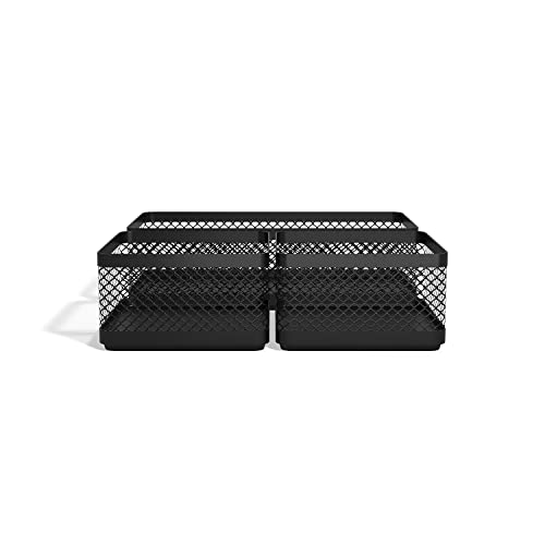 TRU RED Stackable Wire Mesh Desk Organizer, 3‑Compartment, Matte Black, 2‑Pack – Desktop Storage for Office Supplies