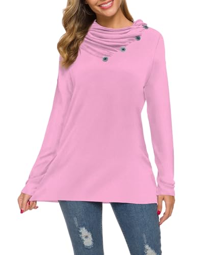 Image of WEACZZY Women's Long Sleeve Shirts Button Cowl Neck Casual Loose Tunic Tops Blouse Dressy Fashion 2026