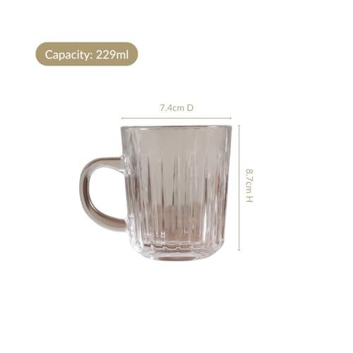 Image of Nestasia Set of 6 Transparent Glass Tea Cups (230ml Each) - Ribbed Durable & Chip-Resistant Coffee Mugs | Perfect for Coffee, Tea, Hot & Cold Beverages