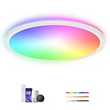Rawhui 24W Plafonnier LED Dimmable,Plafonnier LED RGBIC,IP44 2400LM Luminaire Plafonnier,3000K 6500K,Plafonnier avec Télécommande et Contrôle APP,pour Chambre à Chambres, Salons, Couloir, Cuisine
