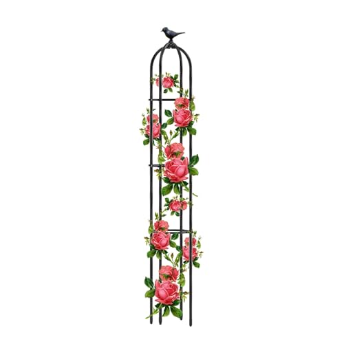 Obelisco de metal negro para plantas trepadoras, rosas y vides, elegante jaula para plantas en alturas ajustables de 120 cm a 190 cm con base de 21 cm para una mayor estabilidad